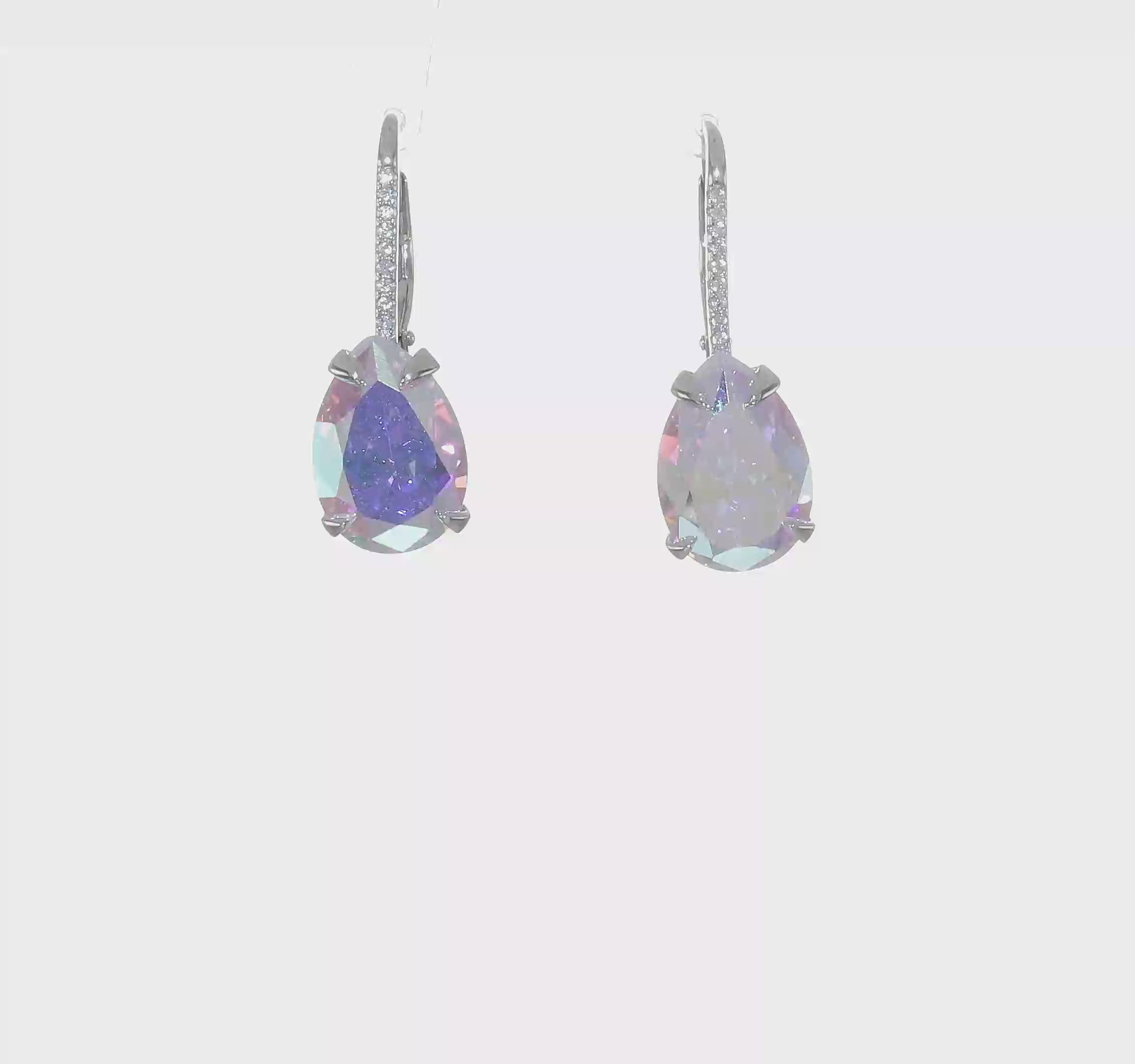 Sterling Silver Rhodium-plated Pear AB CZ Leverback Earrings