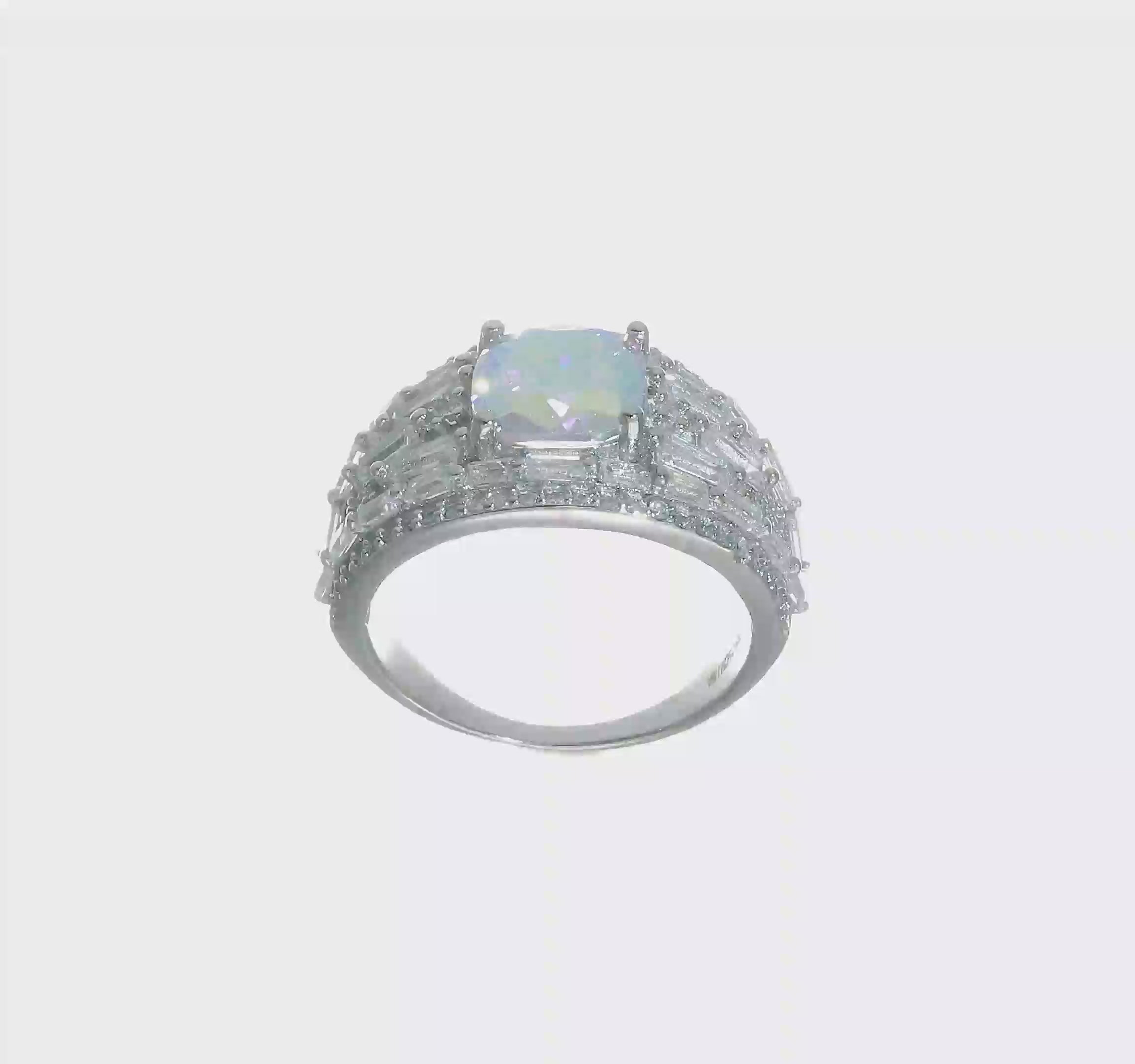 Sterling Silver Rhodium-plated Clear and Iridescent AB CZ Ring