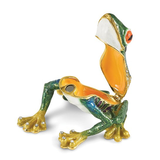 LS - Bejeweled HARACHA Red Eyed Tree Frog Trinket Box with Matching 18 Inch Necklace