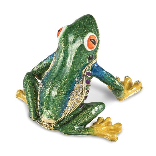 LS - Bejeweled HARACHA Red Eyed Tree Frog Trinket Box with Matching 18 Inch Necklace