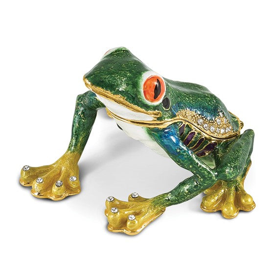 LS - Bejeweled HARACHA Red Eyed Tree Frog Trinket Box with Matching 18 Inch Necklace