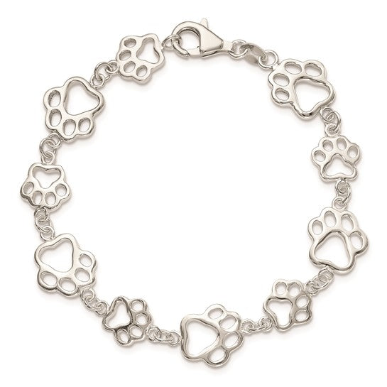 LS - Sterling Silver Polished Paw Print Bracelet 7.5 or 8.5 inch