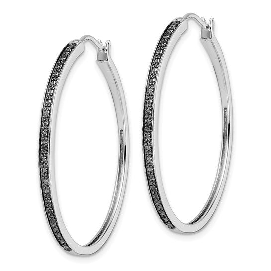 DS - Sterling Silver Rhodium-plated Black Diamond Hoop Earrings