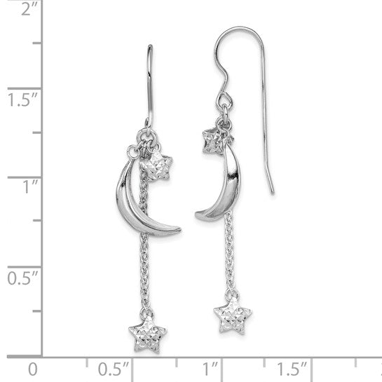 LS - Sterling Silver Rhodium-plated D/C Puffed Star and Moon Earrings