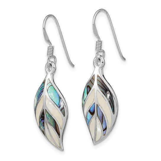 LS - Sterling Silver Rhodium Leaf MOP and Abalone Dangle Earrings