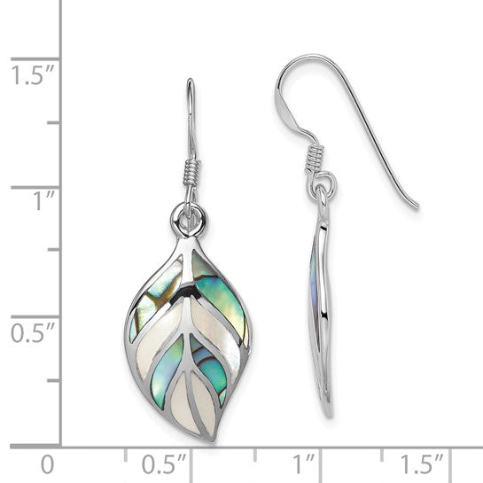 LS - Sterling Silver Rhodium Leaf MOP and Abalone Dangle Earrings