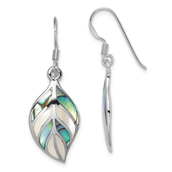 LS - Sterling Silver Rhodium Leaf MOP and Abalone Dangle Earrings