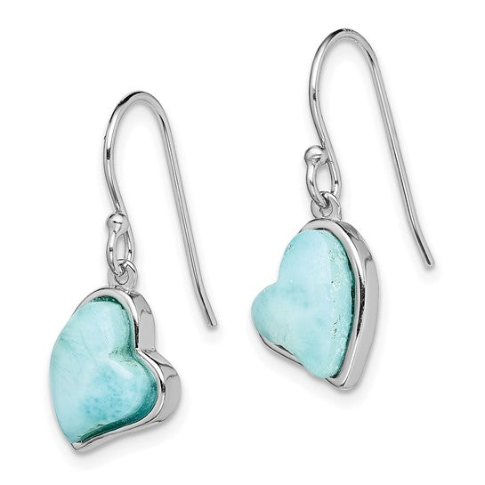 LS - Sterling Silver Rhodium-plated Light Blue Larimar Heart Dangle Earrings