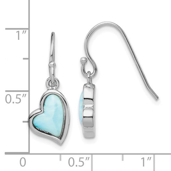 LS - Sterling Silver Rhodium-plated Light Blue Larimar Heart Dangle Earrings