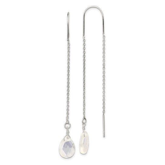 DS - Sterling Silver Polished Faceted Crystal Teardrop Threader Earrings