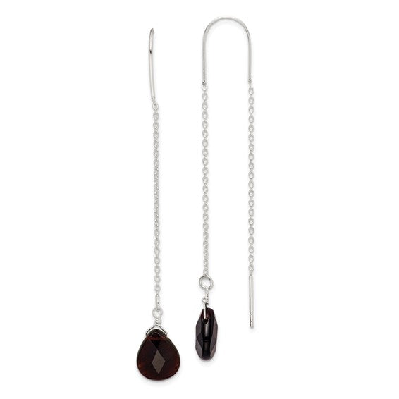 DS - Sterling Silver Polished Faceted Crystal Teardrop Threader Earrings