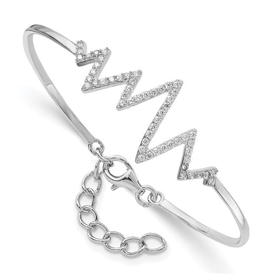 DS - Sterling Silver Rhodium-plated CZ Heartbeat Bangle