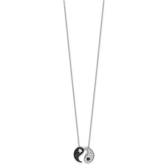 DS - Sterling Silver RH-plated Black/White CZ Yin Yang 18in with 2in ext. and magnetic clasp