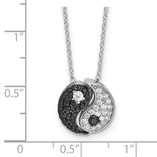 DS - Sterling Silver RH-plated Black/White CZ Yin Yang 18in with 2in ext. and magnetic clasp