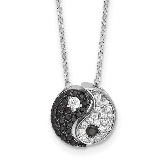 DS - Sterling Silver RH-plated Black/White CZ Yin Yang 18in with 2in ext. and magnetic clasp