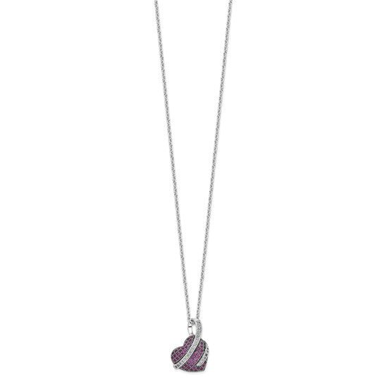 LS - Sterling Silver Rhodium-plated 68 Stone 18 inch Micro Pavé Pink and White CZ Heart Necklace with 2 Inch Extender