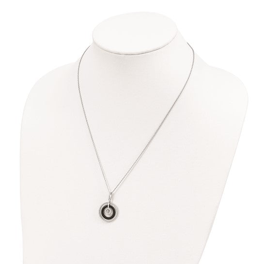 DS - Sterling Silver Rhodium-plated 66 Stone 18 inch Micro Pavé CZ and Onyx Circles Necklace with 2 Inch Extender