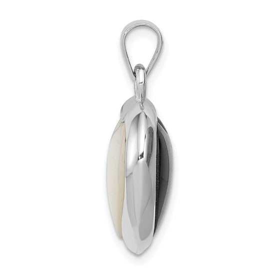 DS - Sterling Silver Rhod-pltd Onyx/Mother of Pearl Reversible Heart Pendant 18-20 inch box chain with magnetic clasp