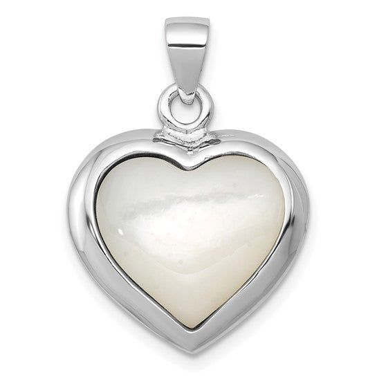 DS - Sterling Silver Rhod-pltd Onyx/Mother of Pearl Reversible Heart Pendant 18-20 inch box chain with magnetic clasp