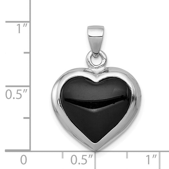 DS - Sterling Silver Rhod-pltd Onyx/Mother of Pearl Reversible Heart Pendant 18-20 inch box chain with magnetic clasp