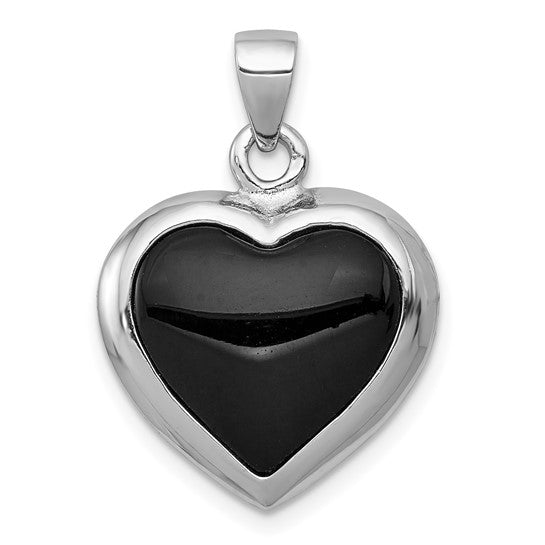 DS - Sterling Silver Rhod-pltd Onyx/Mother of Pearl Reversible Heart Pendant 18-20 inch box chain with magnetic clasp