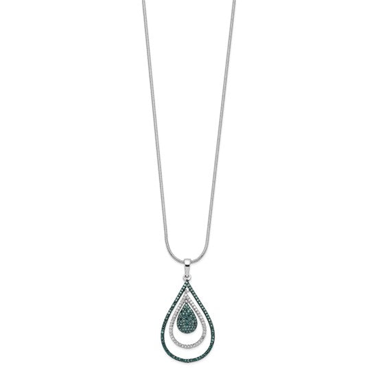 Sterling Silver Rhodium-plated 1/2 Carat Genuine Blue and White Diamond Teardrop 18 Inch Necklace with 2 Inch Extender and magnetic clasp