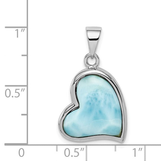 LS - Sterling Silver Rhodium-plated Larimar Heart Pendant