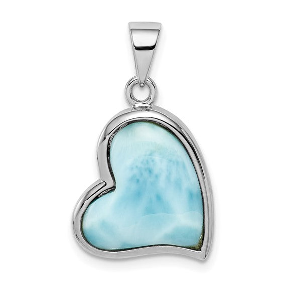 LS - Sterling Silver Rhodium-plated Larimar Heart Pendant