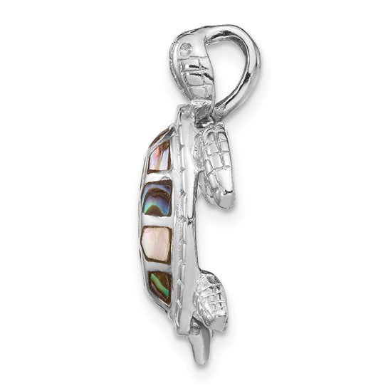 LS - Sterling Silver Rhodium-plated Abalone Textured Turtle Slide