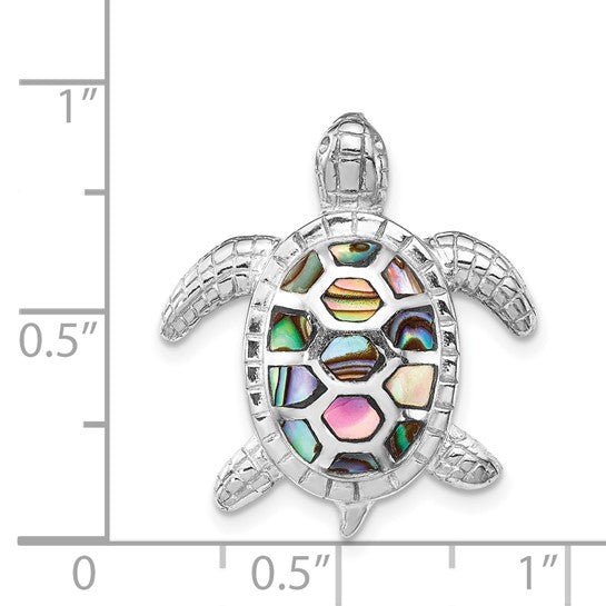 LS - Sterling Silver Rhodium-plated Abalone Textured Turtle Slide