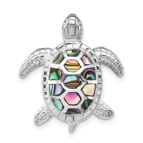 LS - Sterling Silver Rhodium-plated Abalone Textured Turtle Slide