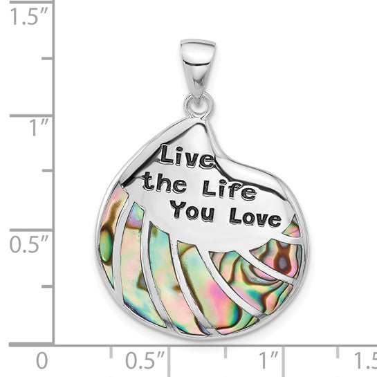 LS - Sterling Silver Rhodium-plated Abalone LIVE THE LIFE YOU LOVE Pendant