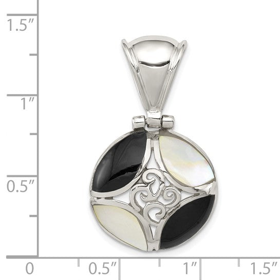 DS - Sterling Silver Black Onyx and Mother Of Pearl Pendant with 18inch chain and magnetic clasp