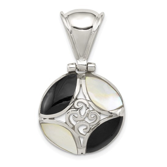 DS - Sterling Silver Black Onyx and Mother Of Pearl Pendant with 18inch chain and magnetic clasp