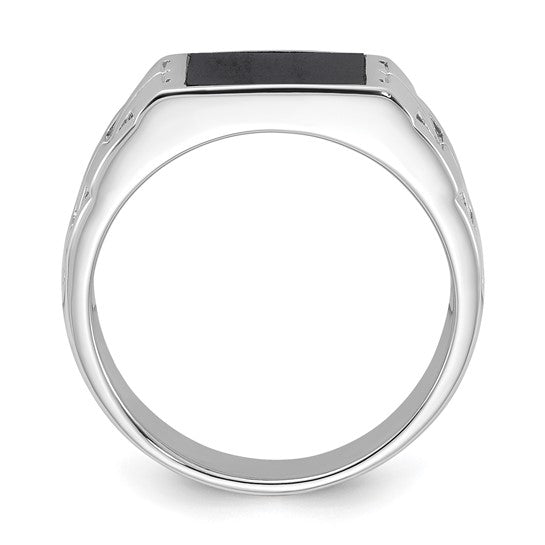 DS - Sterling Silver Rhodium-plated Polished Black Onyx Men's Ring