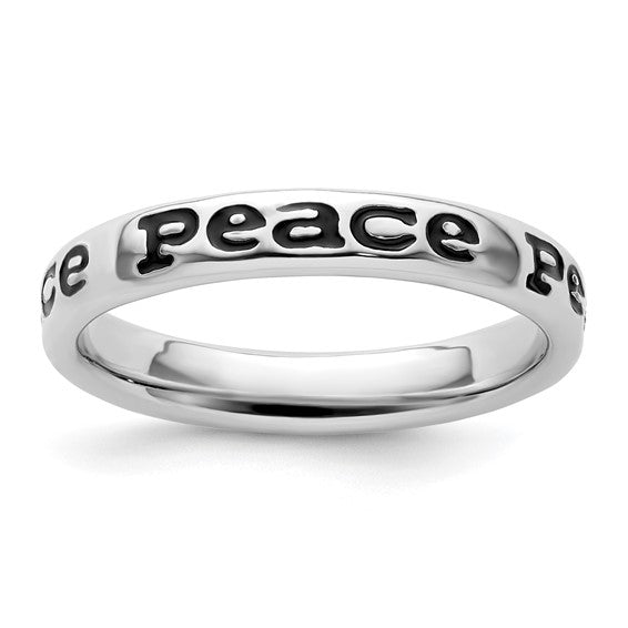 LS - Sterling Silver Stackable Expressions Polished Enameled Peace Ring