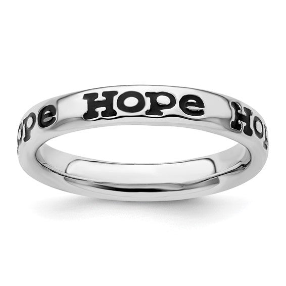 LS - Sterling Silver Stackable Expressions Polished Enameled Hope Ring