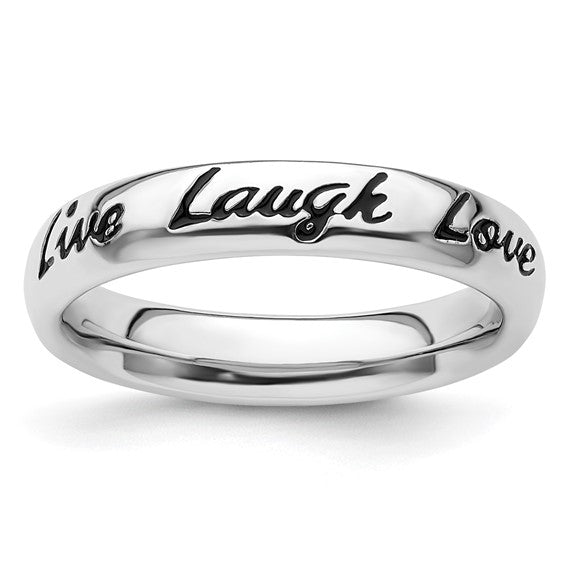 LS - Sterling Silver Stackable Expressions Enamel Live Laugh Love Ring