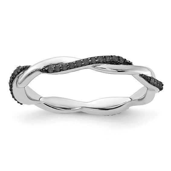 LS - Sterling Silver Stackable Expressions Polished Black Diamond Ring