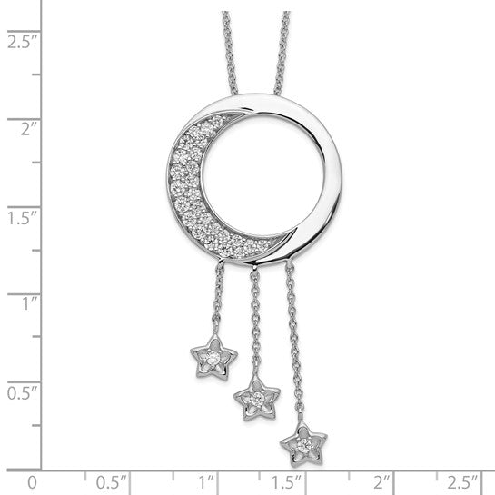 LS - Sterling Silver Rhodium-plated CZ I Promise You the Moon and Stars 18in Necklace