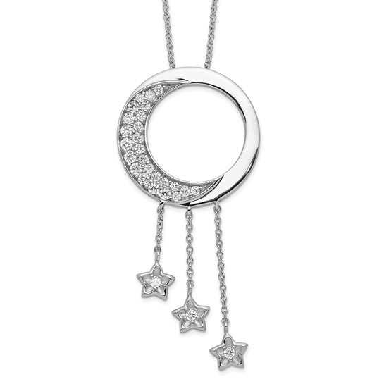 LS - Sterling Silver Rhodium-plated CZ I Promise You the Moon and Stars 18in Necklace