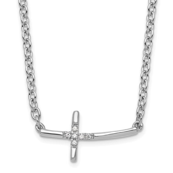 DS - Ice Sterling Silver Rhodium-plated 18 Inch Diamond Sideways Cross Necklace