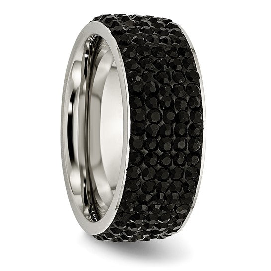 DS - Stainless Steel Polished with Black Crystal 9mm Band