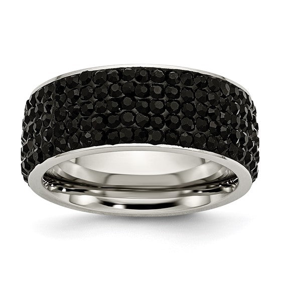 DS - Stainless Steel Polished with Black Crystal 9mm Band