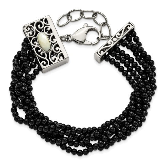 DS - Stainless Steel Polished MOP/Black Onyx with 1.5in ext. Bracelet