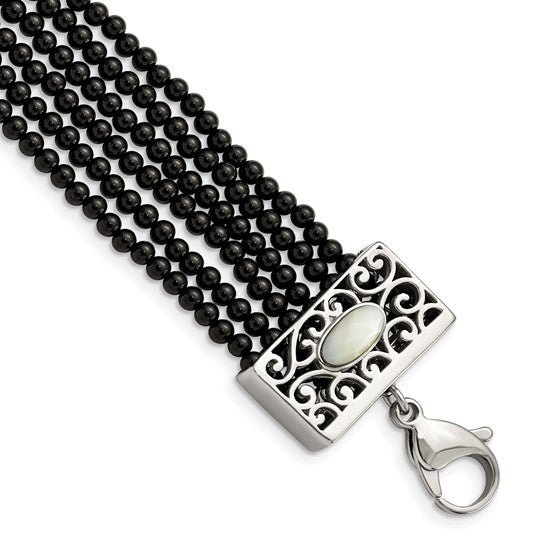 DS - Stainless Steel Polished MOP/Black Onyx with 1.5in ext. Bracelet