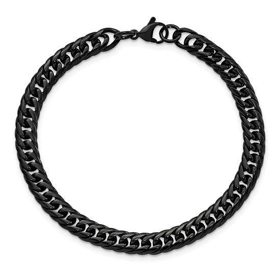 DS - Stainless Steel Polished Black IP-plated 9 inch Curb Chain Bracelet