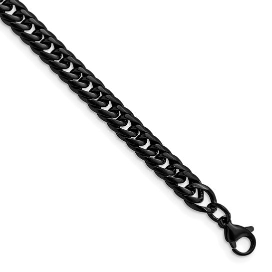 DS - Stainless Steel Polished Black IP-plated 9 inch Curb Chain Bracelet