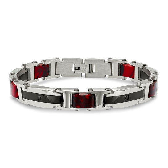 DS - Stainless Steel Polished Black IP-plated with Black CZ and Sedimentary Rock 8.75 inch Link Bracelet