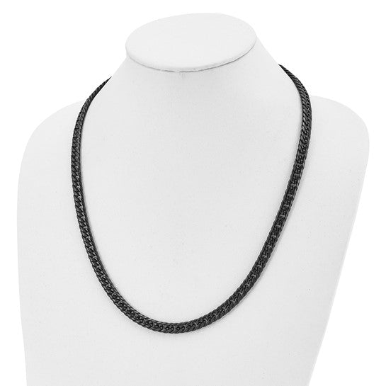 DS - Stainless Steel Polished Black IP-plated 24 inch Double Curb Chain Necklace